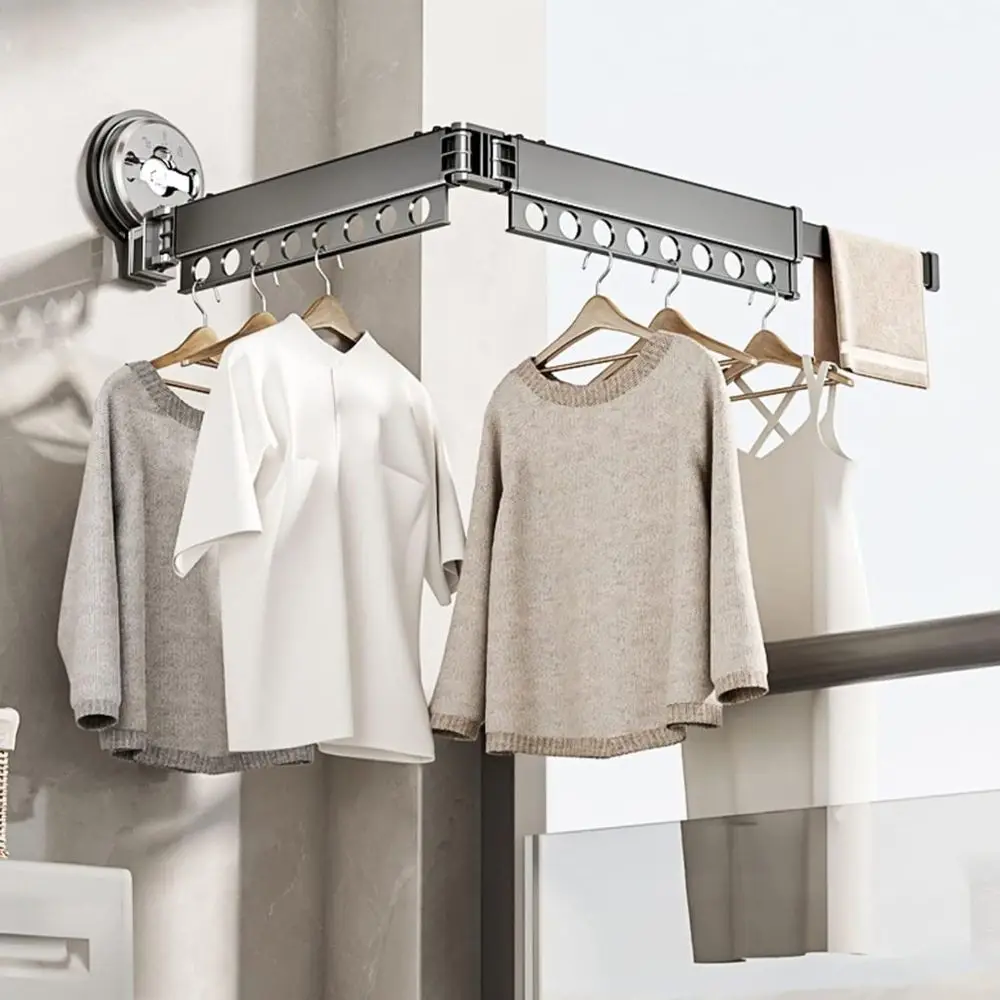 

Space-Saving Portable Clothes Dryer: Wall-Mounted Suction Cup Airer with Towel Bar for Efficient Laundry Drying