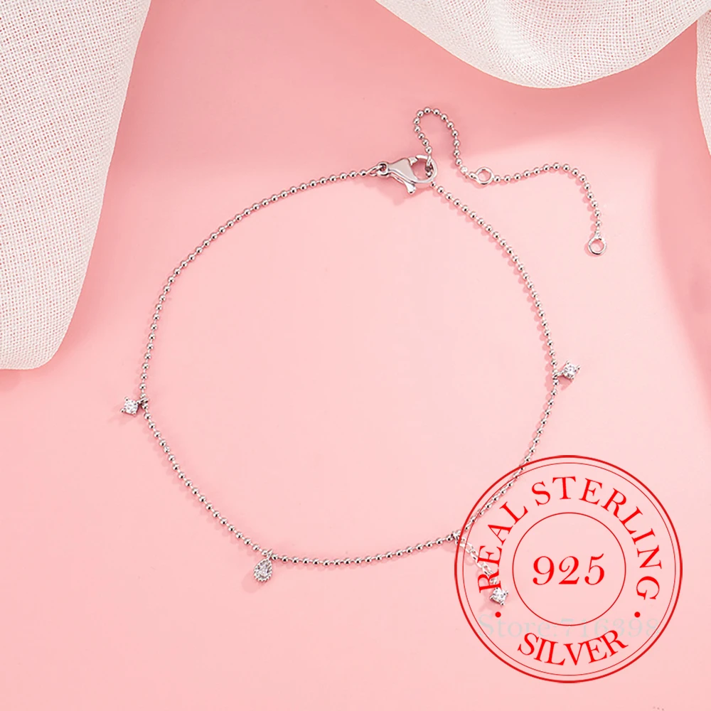 Fußkettchen aus 925er-Sterlingsilber mit Kristallquaste für Damen, Homme, Fußkette, Hochzeit, Verlobung, Party, Schmuck, Geschenk