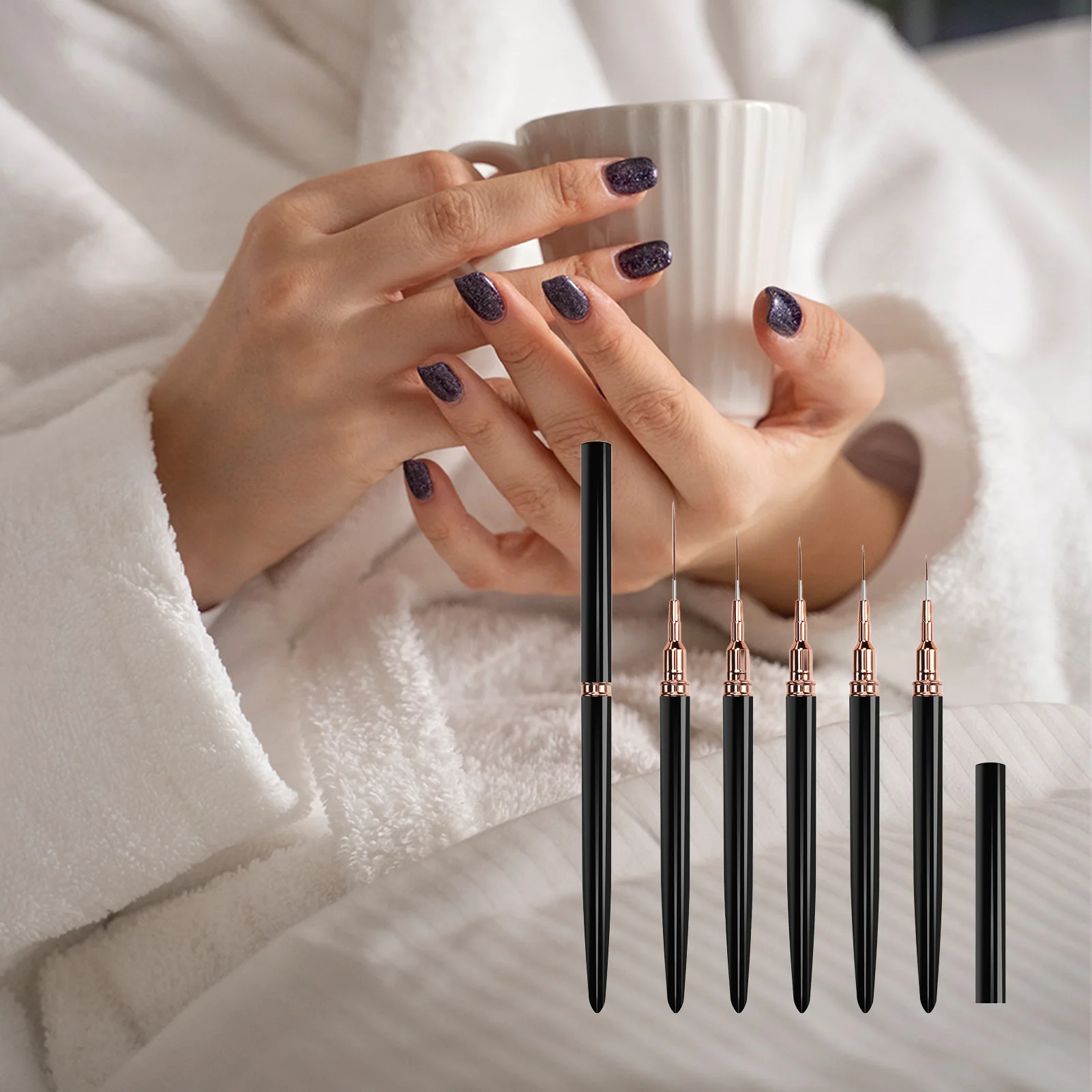 Set di pennelli per nail art da 5 pezzi per pittura, disegno, linea, strisce, strumenti per la progettazione delle unghie, kit di pennelli per manicure professionali