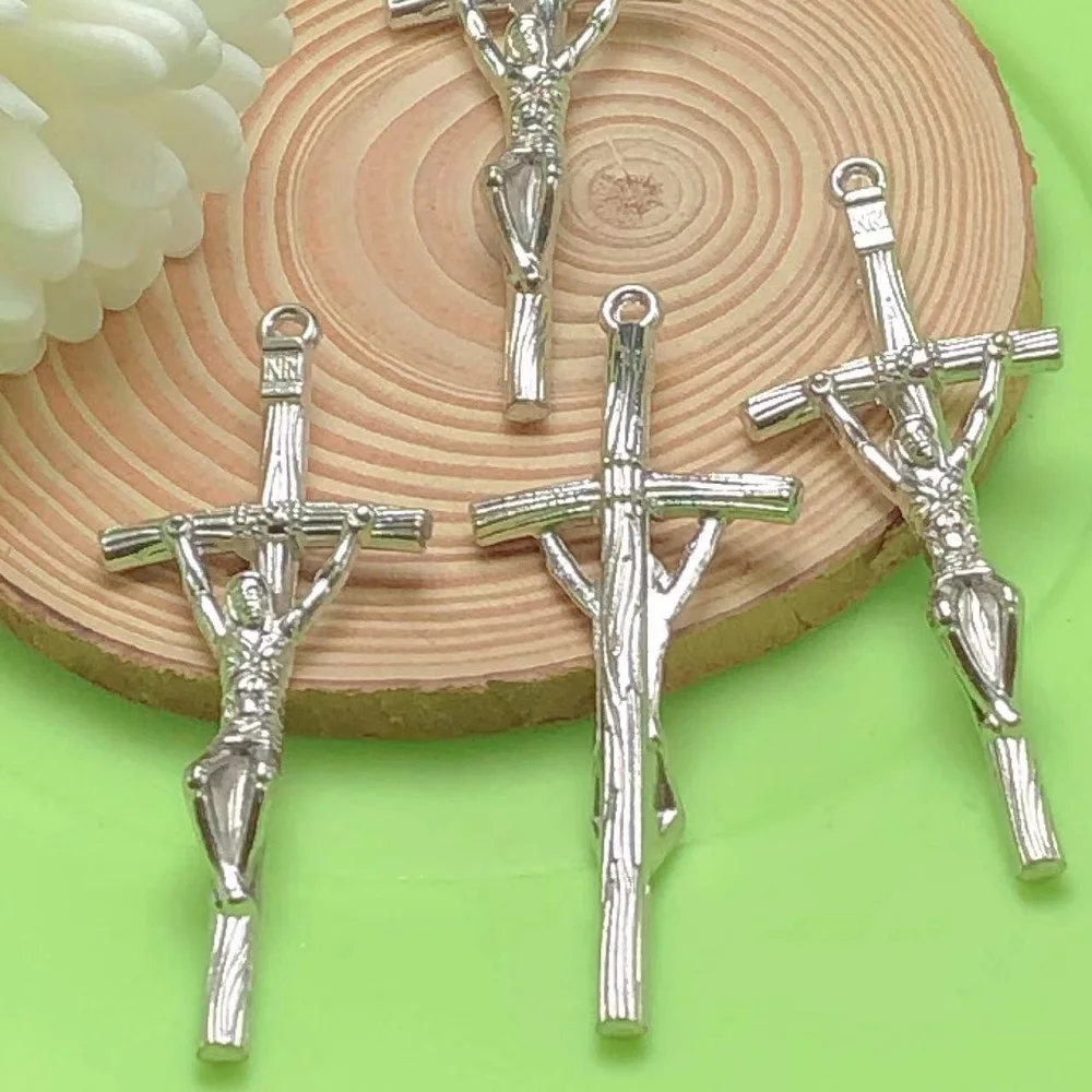 40pcs/pack Big one Hole Alloy Rosary Cross Rosary Crucifix Thick Religious Pendant with Jesus