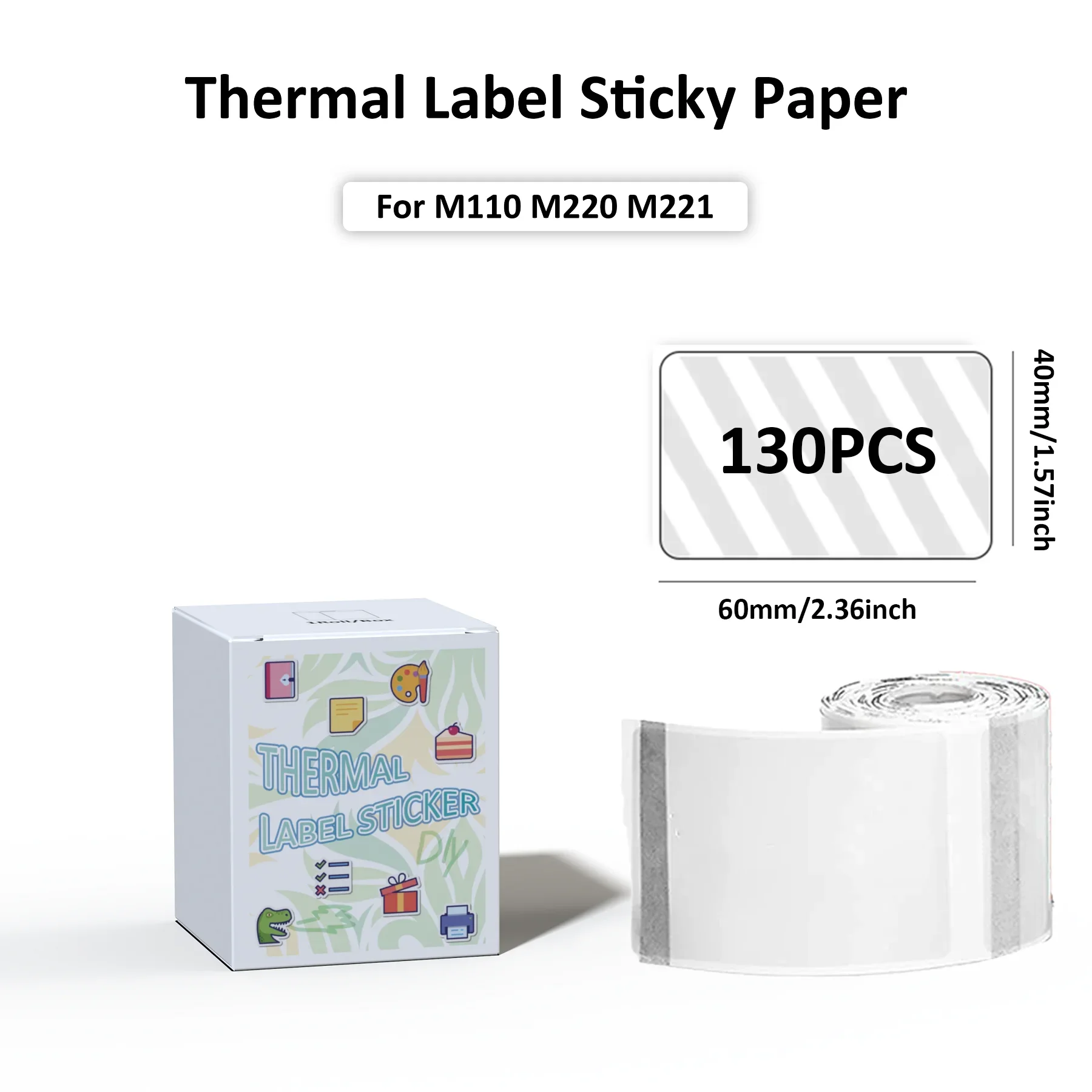 Label Tape M110 Transparent Labeling Tape 40x60mm Thermal Label Print Paper Labels for Barcode/Address/Logo/Business/Home Tag