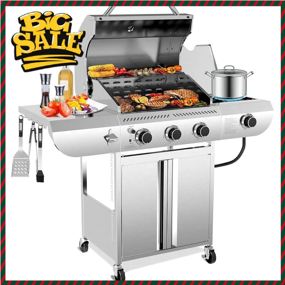 

Бестселлер: Портативный газовый гриль на 3 конфорки с чугунными решетками и боковой горелкой - 34 000 BTU, для улицы, патио и барбекю