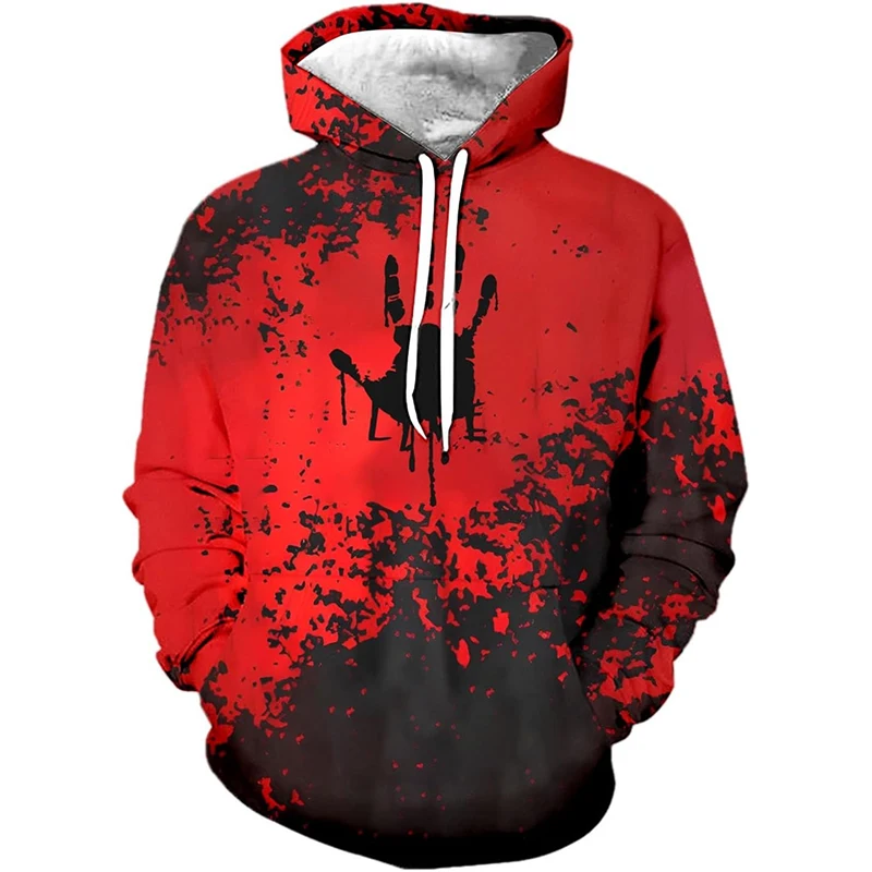 Halloween Blood Graffiti Hoodie Mens Clothing Oversized Loose Sweatshirt 3D Printed Palm Street Fashion Hooded Sweatshirts