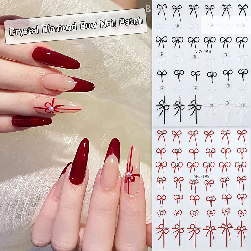 

1pc Small Bow Ribbon Bowknot Nail Stickers High Quality Crystal Diamond Design Adhesive Stickers Nail Art Decoration