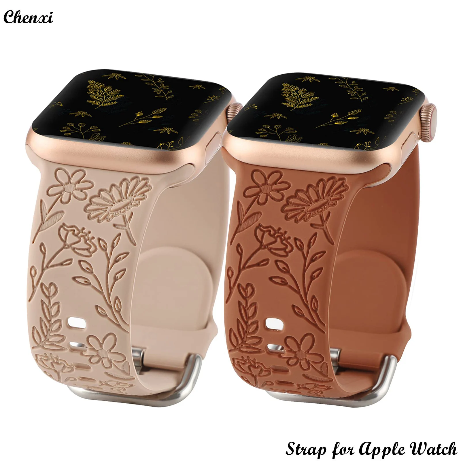 Silicone strap for Apple Watch band grass Engraved solo loop iwatch87654321SE Ultra38 40 41 42 44 45 49mm women's floral wrist