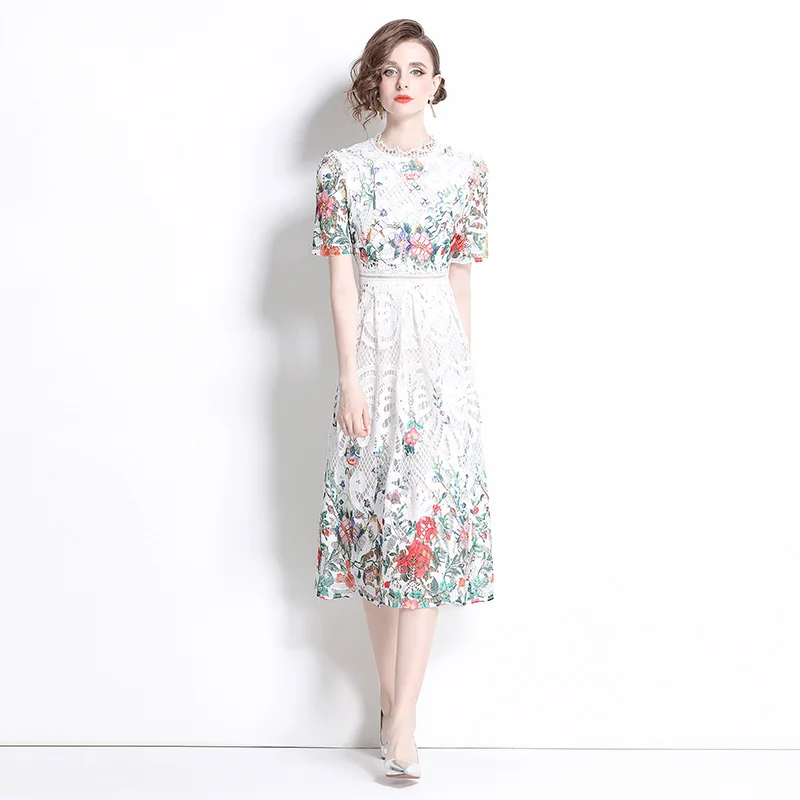 Stylish slimming hollow out water-soluble lace positioning mid length dress YSQ540095