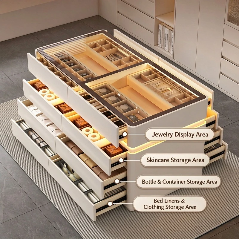 Italian Minimalist Jewelry Island Counter Modern High End Walk in Closet Bedroom Display Cabinet Home Furniture FYMS