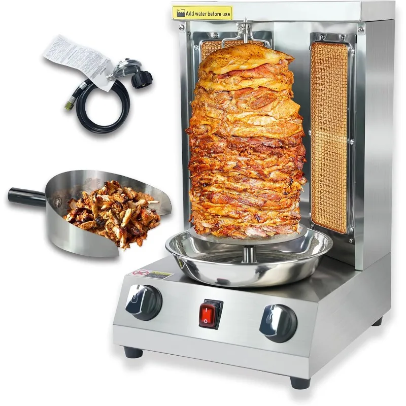 Shwarma Grill Machine Gas Doner Kebab Machine Shawarma Cooker Propane Turkish Gyro Meat Rotisserie with 2 Burner and Meat