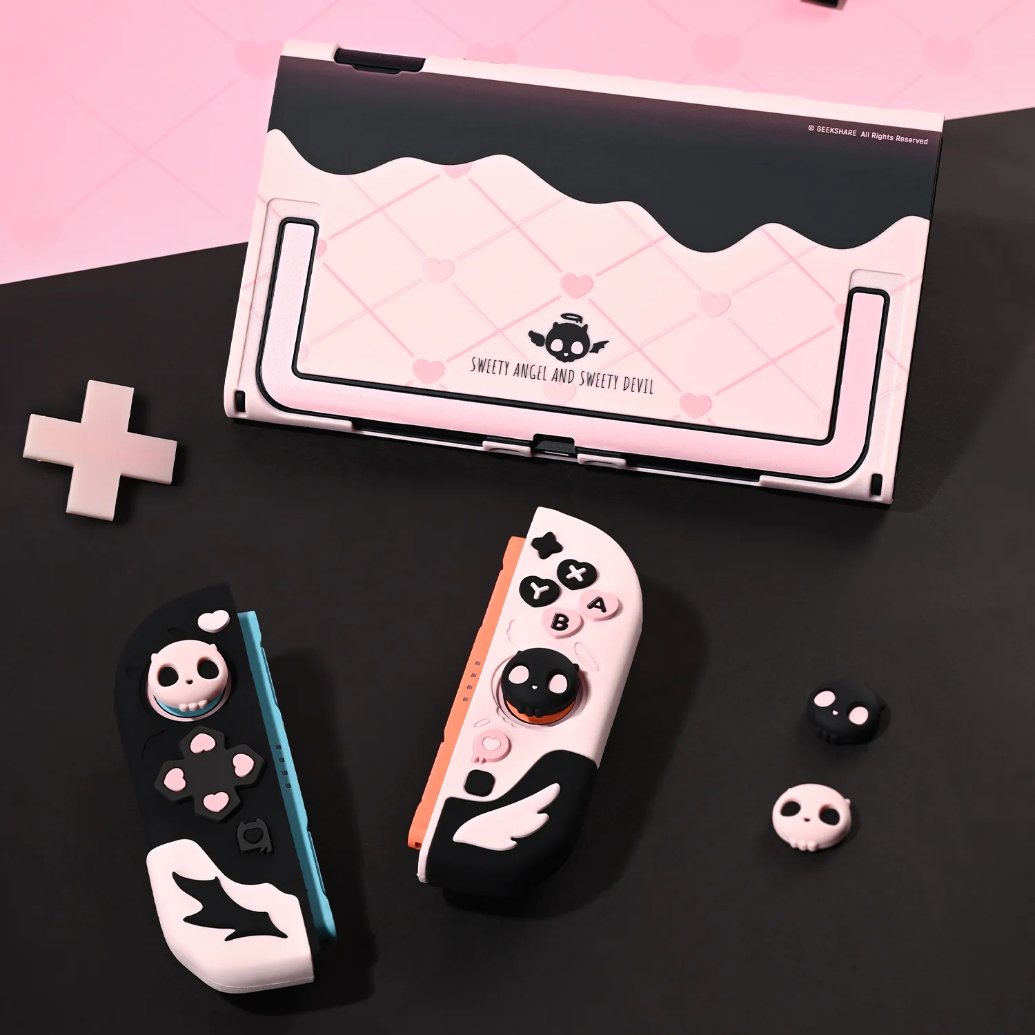 Geekshare Switch 2 Protective Case Split Silicone Joycon Grip Cover Cute Skull Pattern Anti Scratch Gaming Accessory