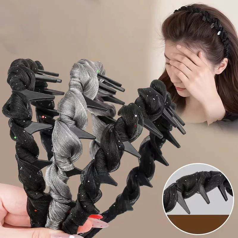 

Elegant Temperament Rhinestone Mesh Headband for Woman Toothed Non-slip Hair Band Fashion Girl Face Washing Headband
