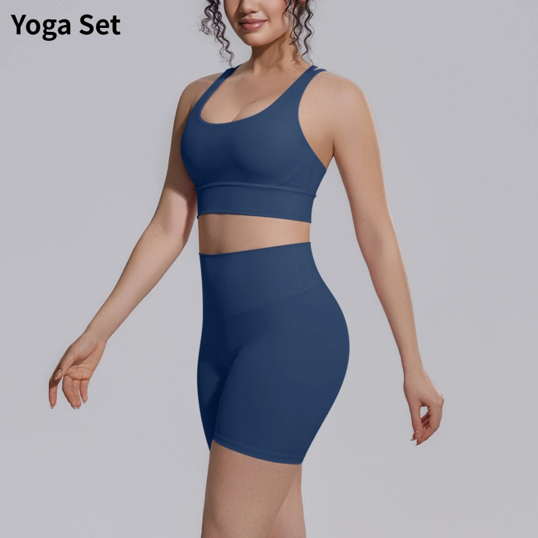 

New Women's Yoga Set High Waist Hip Lifting Backless Bra Sports Shorts Yoga Fitness Set Casual Running Workout Gym Yoga Suit