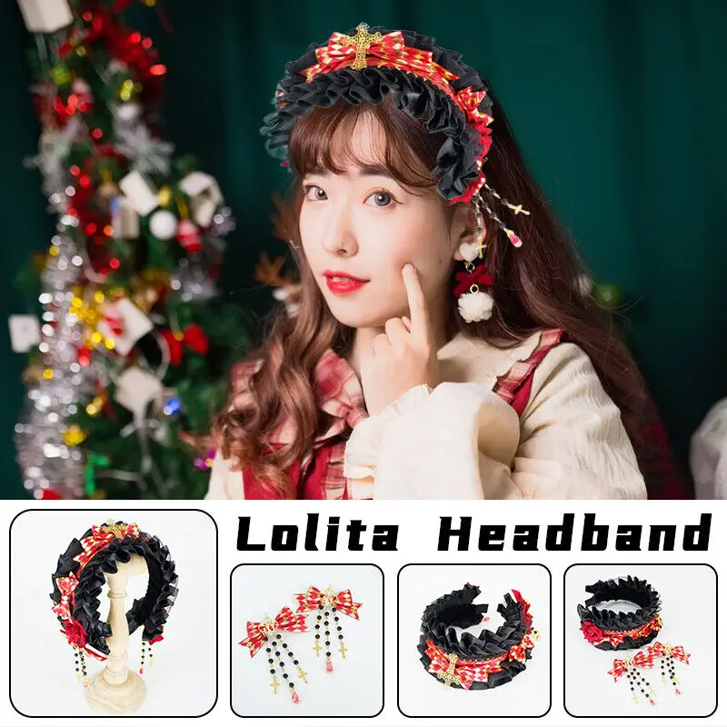 

Gothic Lolita Hairwear Gorgeous Flower Cross Versatile Hairband Girls Hairpin Cosplay Headdress Handmade Wide Jeweled Hairband