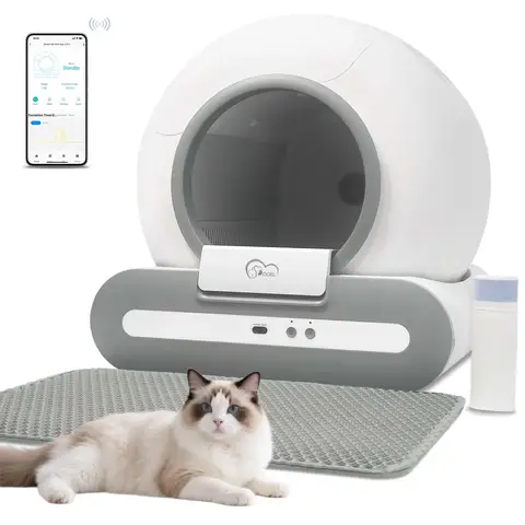 DOEL 65L Self-Cleaning Cat Litter Box App Control, ONLY Supports 2.4G WiFi w/Litter Mat&Trash Bags, Fit for Tofu & Mixed Litter