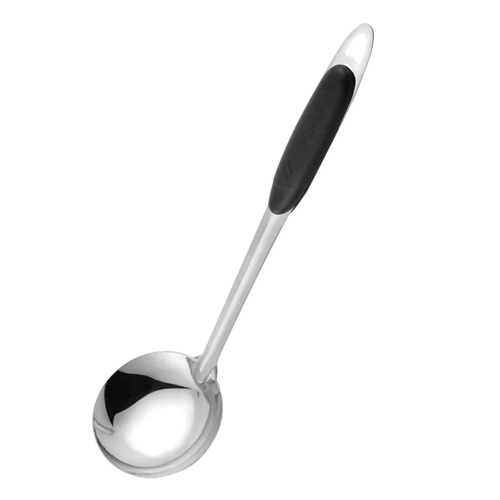 

Stainless Steel Hangable Hot Pot Soup Spoon Household Long Handle Thicken Metal Spoon for Home Restaurant (Black Spoon)