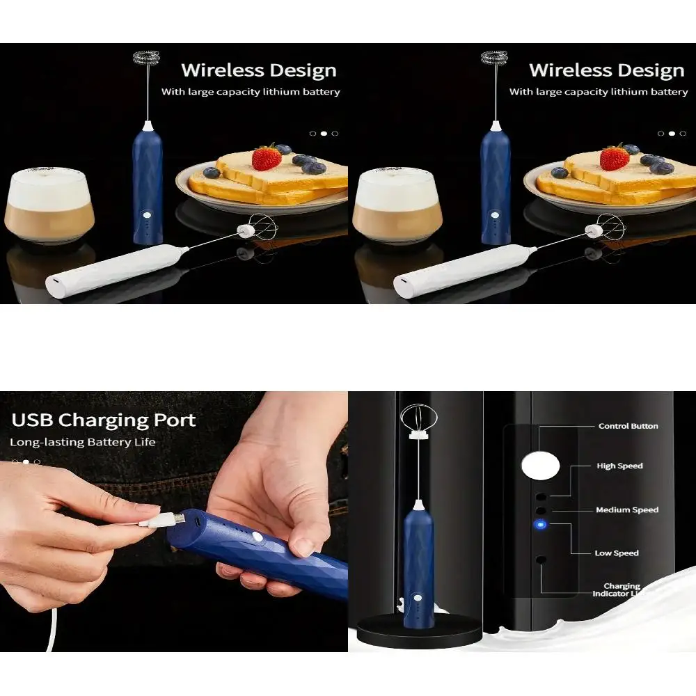 Блендер для кофе и сливок, 1 шт., с двумя насадками для взбивания, ручной блендер из нержавеющей стали - блендер для напитков на батарейках