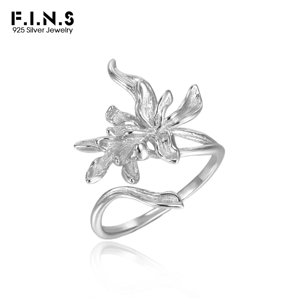 

F.I.N.S Original Orchid S925 Sterling Silver Open Rings Hyperbole Flower Temperament Adjustable Mid Finger Fine Jewelry Gifts