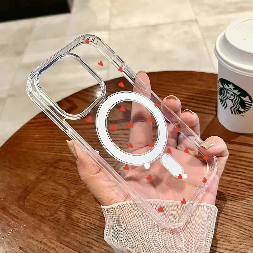 Einfache Herz-Polka-Dot-Stoßfeste Hülle für iPhone 15 17 Pro Max Hüllen iPhone 11 12 13 ProMax 14 16 Plus 16E Klare Magnetische Abdeckung – Detail 16