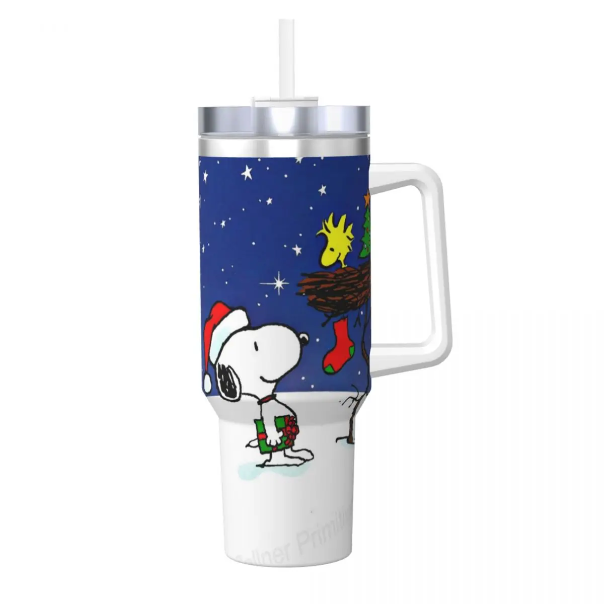 Stainless Steel Tumbler Snoopy And Woodstock Car Mugs With Straws Merry Chrismas Travel Cold Drink Water Bottle Large Coffee Mug