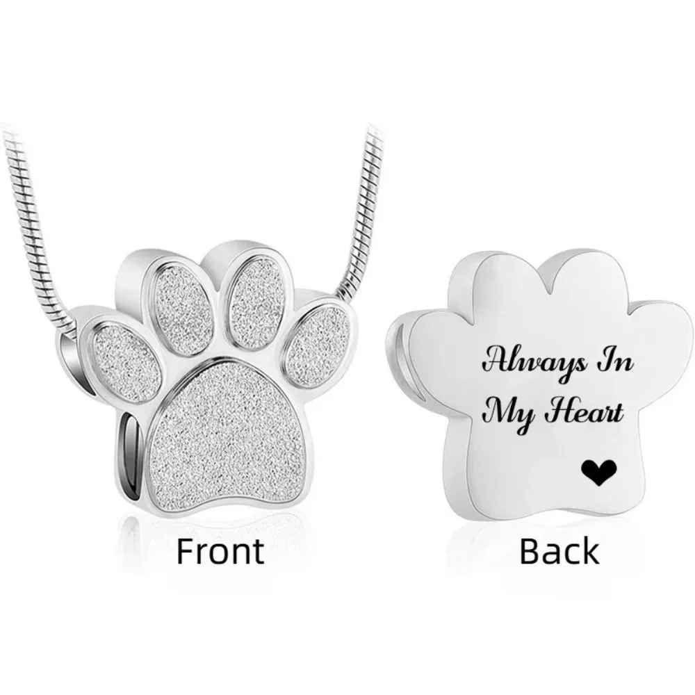 Stainless Steel Paw Print Urn Pendant Mini Adjustable Pet Urn Necklace Openable Creative Ashes Cremation Keepsake