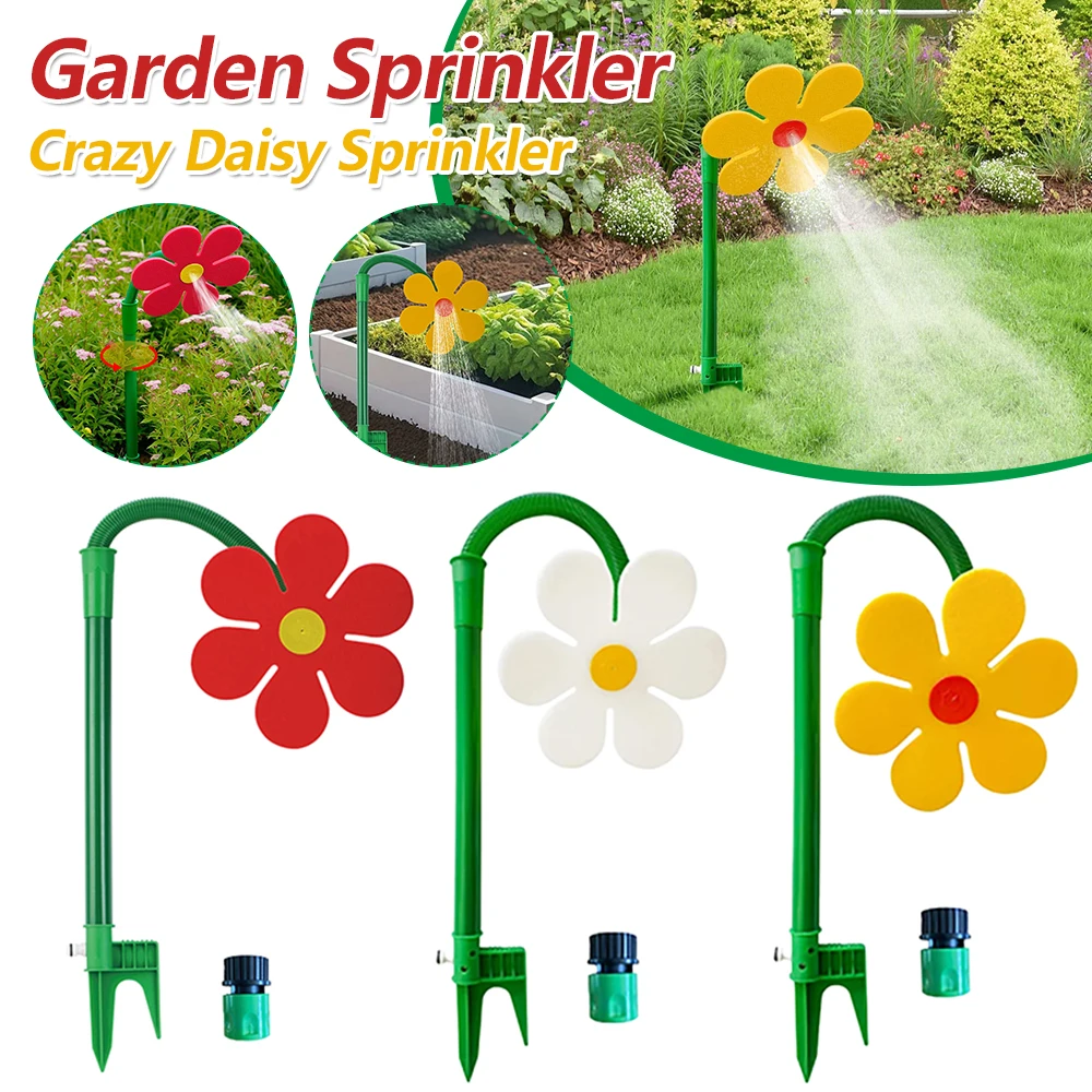 Crazy Daisy Sprinkler 360 Degree Rotating Crazy Dancing Flower Water Sprinklers Funny Sun Flower Dancing Daisy Lawn Sprinkler