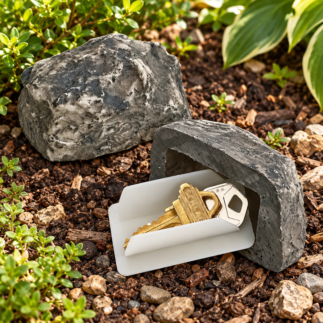Outdoor Rock Shaped Key Hider Box, Hidden Spare Key Holder for Garden, Patio and Home Entrance, Realistic Stone Decor