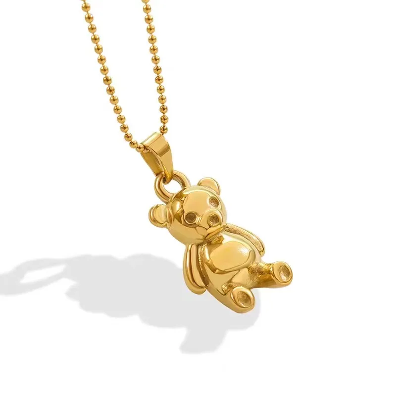 Luxury Design Gold Small Bear Pendant Necklace for Women Fashion Stainless Steel Necklace Jewelry Gift Collares Para Mujer