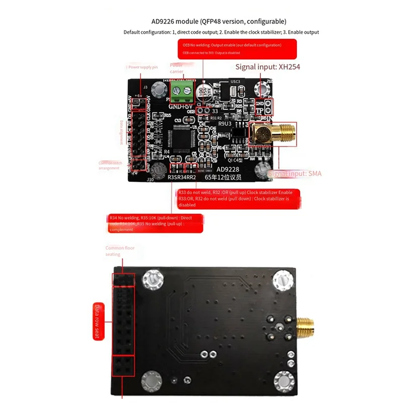 

ABZW AD9226 Высокоскоростной модуль АЦП Сбор сигнала Аналого-цифровое преобразование Печатная плата 65M Выборка FPGA Макетная плата