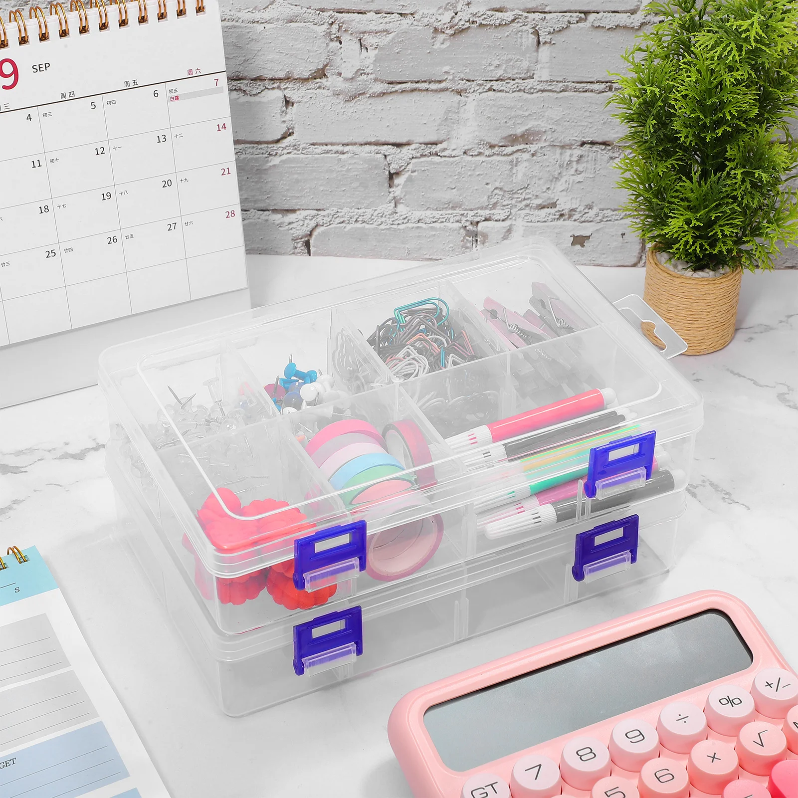 

2Pcs Clear Storage Box Multi Grid Organizer Removable Dividers Hanging Hole Jewelry Beads Craft Small Parts Organizer