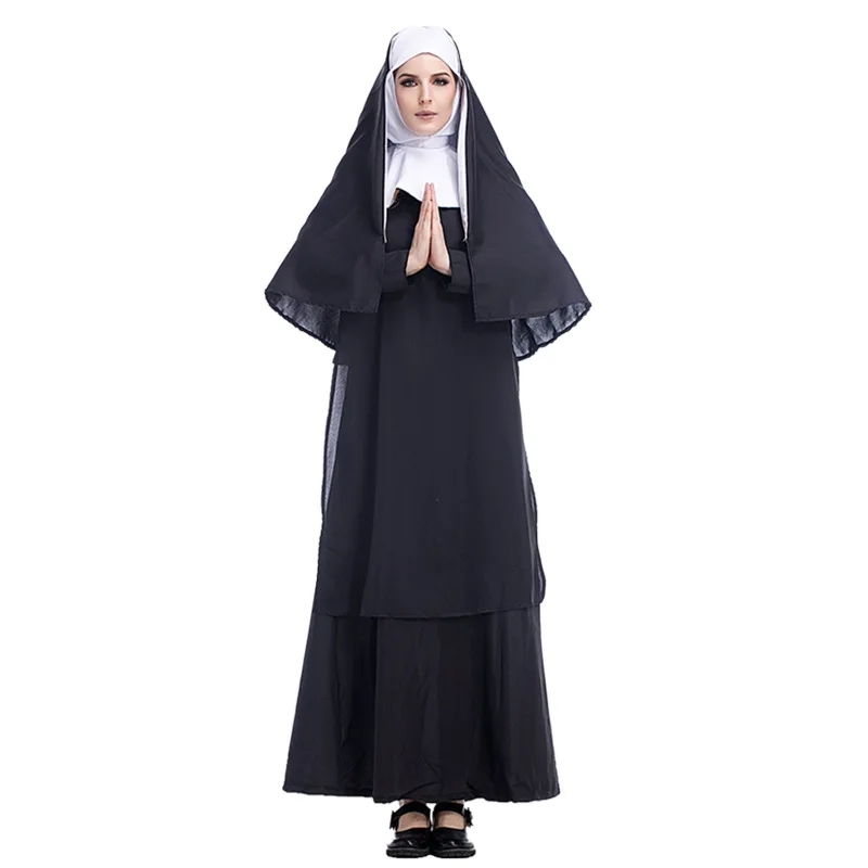 

Halloween Costume Amazon Adult Nun Women's Black Pastor Dress Repair Women's Dress European And American Role-playing Dress