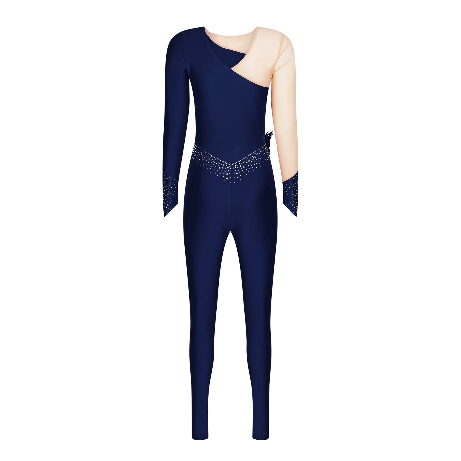 Womens Gymnastics Artistic Figure Skating Ballet Dance Performance Costume Unitards Jumpsuit Shiny Rhinestone Rompers Bodysuit