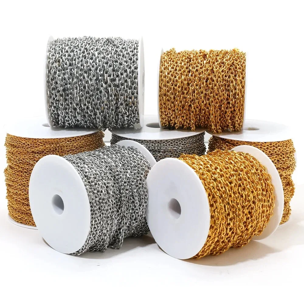 1 Meter No Fade Stainless Steel Gold Cross Flat Chains for DIY Jewelry Findings Bracelet Accessories Necklace Earrings Making