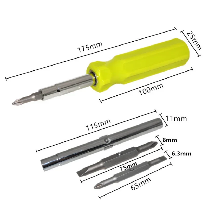 Fluorescent Green Screwdriver Detachable and Replaceable Screwdriver 1/4&8mm Interface Cross Head Screw