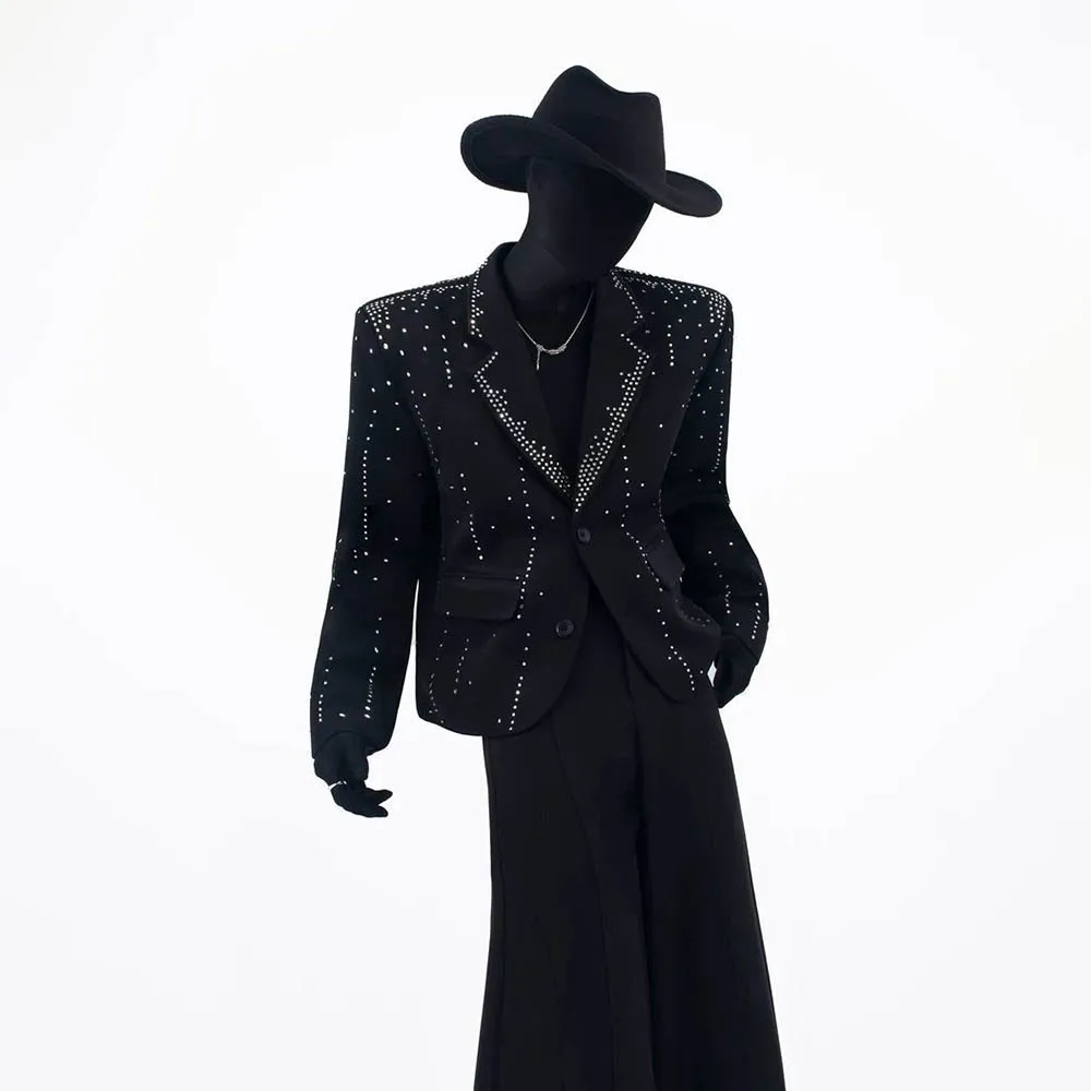 

Autumn Male Rhinestone Long-Sleeved Suit Jacket French Light Luxury Retro Fashion Trend High Street Daily Niche Men's Tops 2025