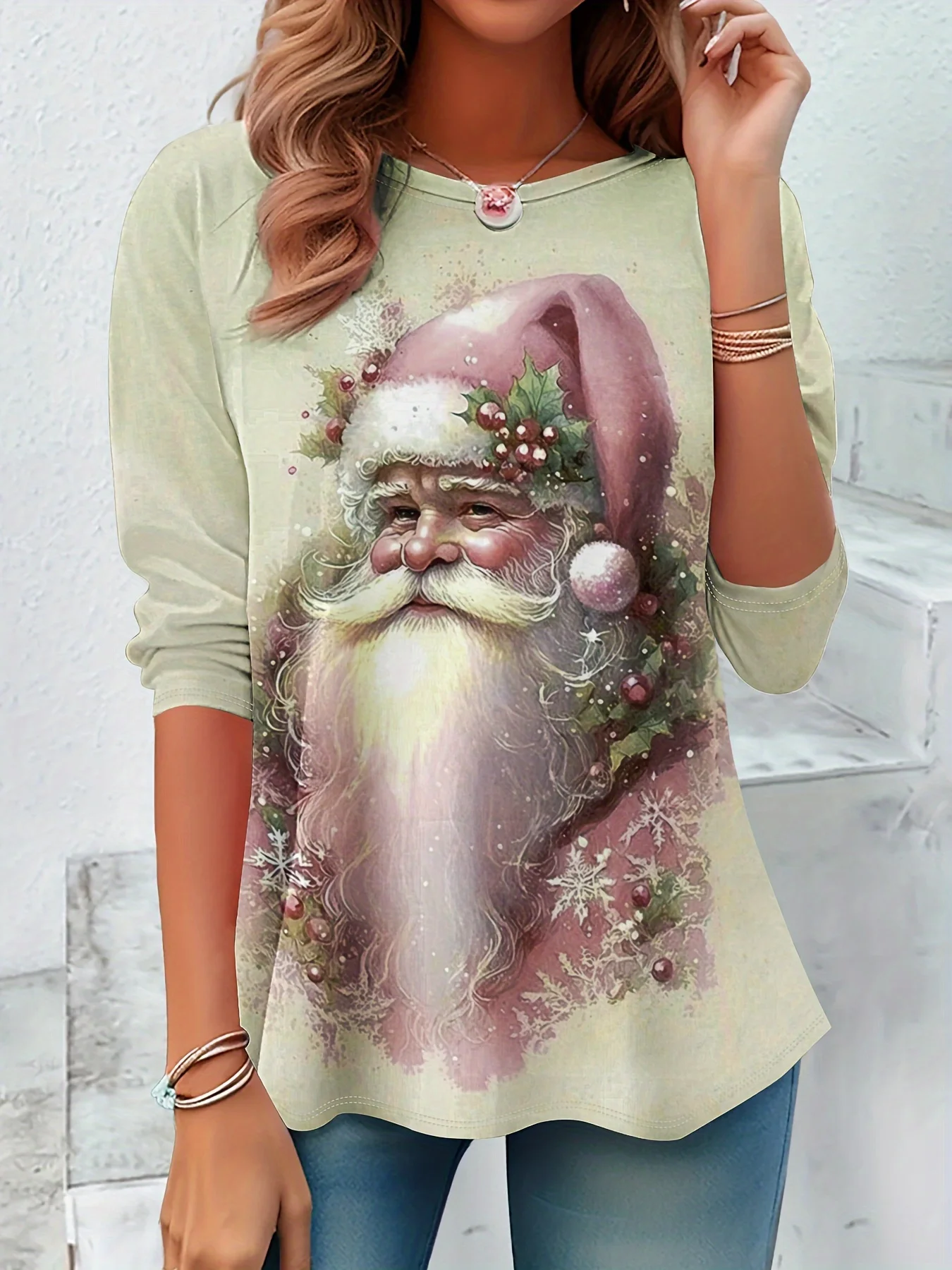 Christmas Ugly Santa Claus O-Neck Long Sleeve T-Shirts Fashion Womens Clothing Casual Y2K Clothes Harajuku Female Clothing