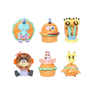 Blind box 6 pcs/set spongebob patrick gary sandy delicious crab hamburger figure collection model toys gifts 5 Main Sales Caixa Bob - №6