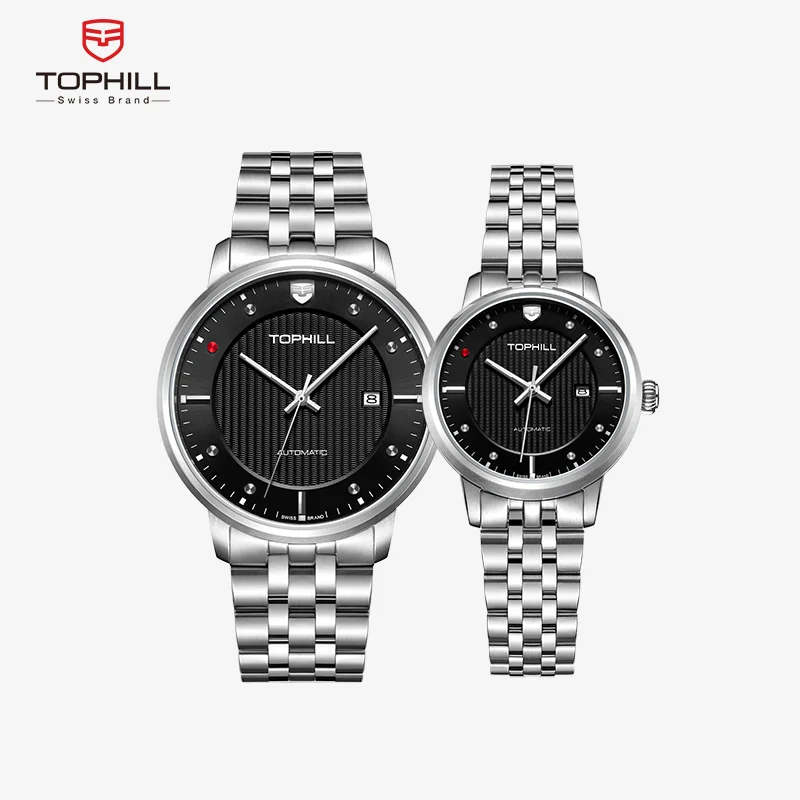 TOPHILL Couple gifts High quality watches Sapphire Glass Date Window Automatic Movement  316L Stainless Steel