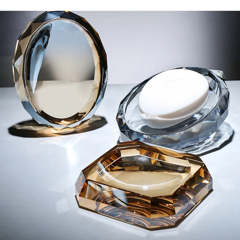 

Crystal Soap Dishes Solid Color Dispenser Bathroom Accessories Home Shelves Storage Containers Household Items