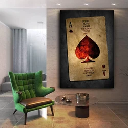 Vintage Poker Ace of Spades Cards Letter Quotes Canvas Painting Posters and Prints Wall Art Bar Pub Home Decoration Pictures
