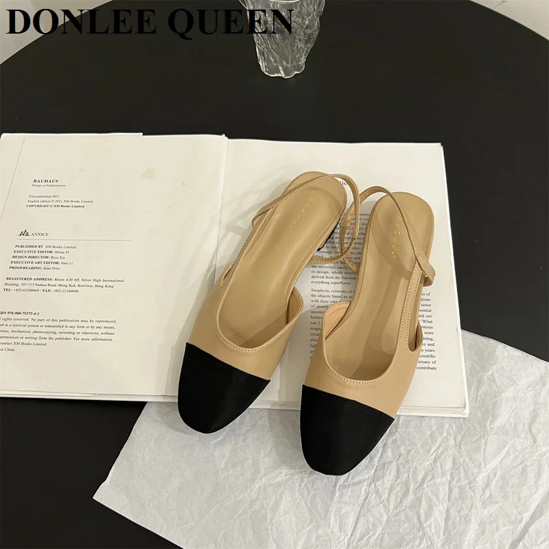 Classic Mixed Color Slingback Sandals Women Elastic Band Back Strap Flats Mules New Brand Design Heels Pumps Female Office Mujer