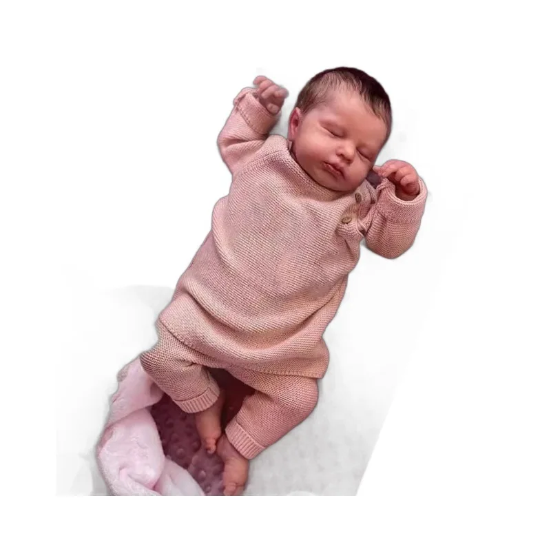 19inch Reborn LOULOU Sleeping Full Body Silicone Newborn Baby Doll Flexible 3D Skin Tone with Visible Veins Hand Root Hair Doll