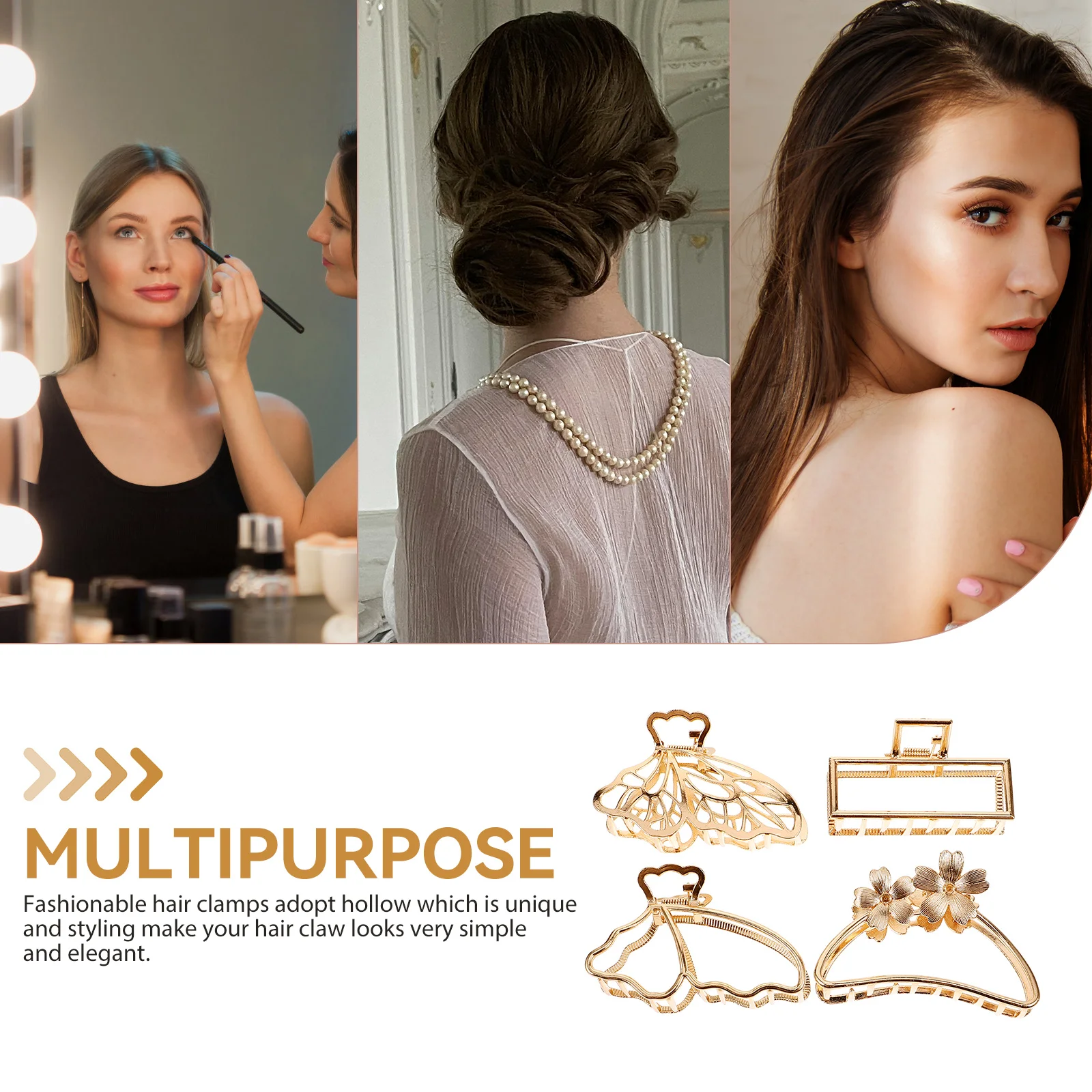 

4pcs /Set Alloy Clips Golden Metal Hairpins For Women Girls Fashion Hair Claw Gripper Durable Long-Term Use Travel Easy Carry