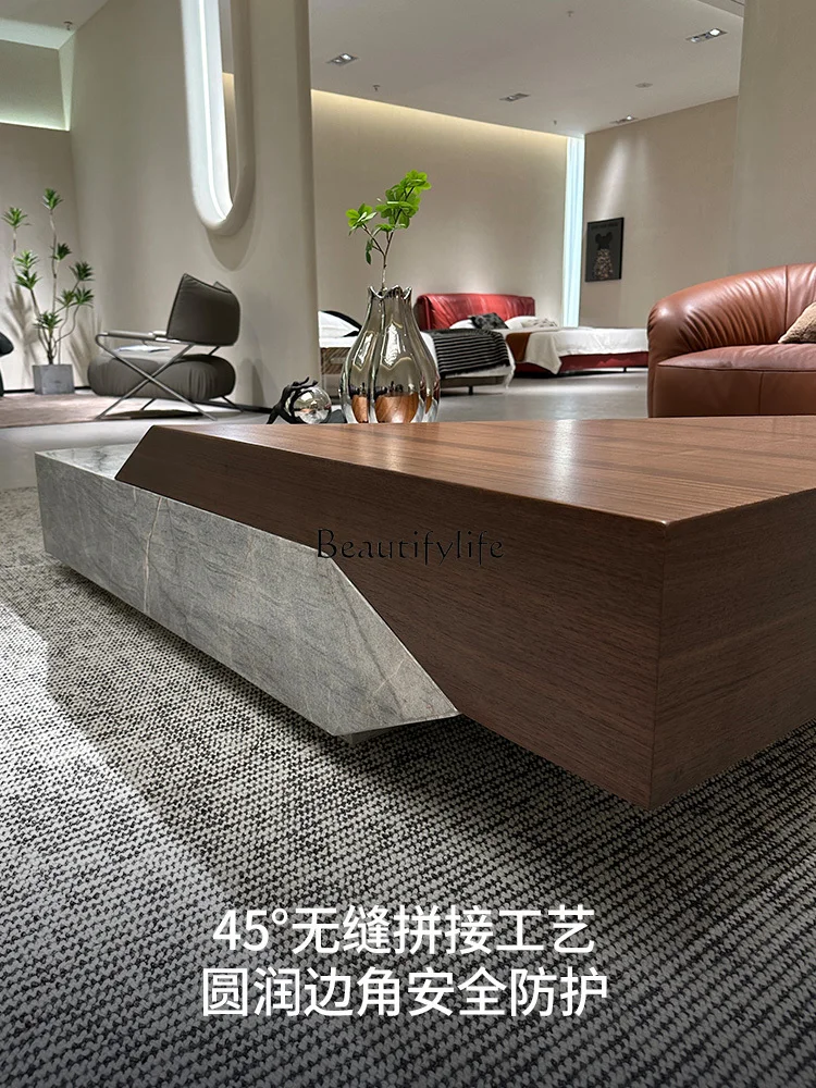 04Italian minimalist coffee table marble premium sense with drawer living room Milan gray natural luxury stone coffee table