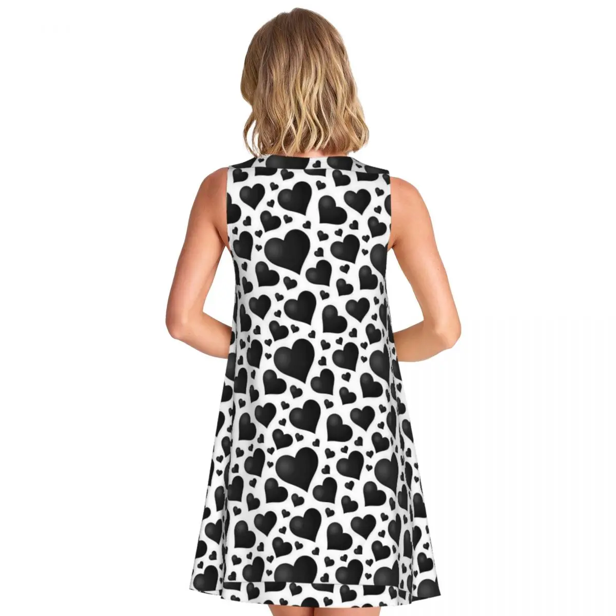Black Hearts Print Dress Sexy Dresses Ladies Sleeveless Simple Tank Dress Date Pattern Oversize Clothing