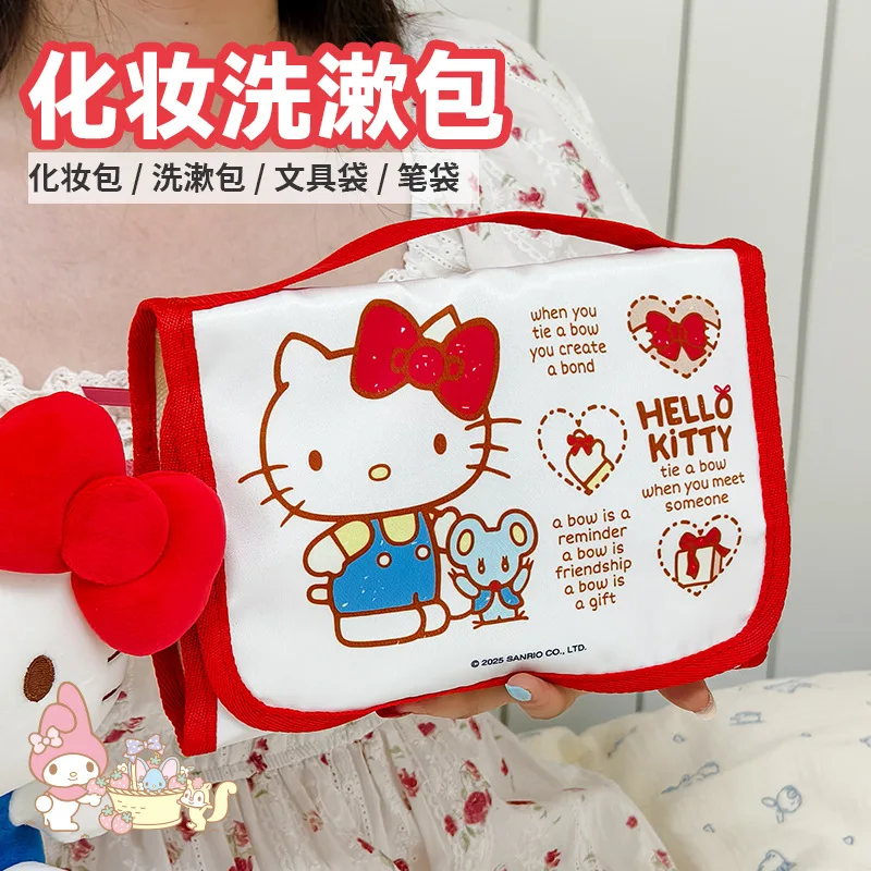 حقيبة مكياج سانريو هالو كيتي قابلة للطي، محمولة ذات سعة كبيرة للسفر والعناية بالبشرة وحقيبة غسيل وحقيبة تخزين هدية للفتيات #4