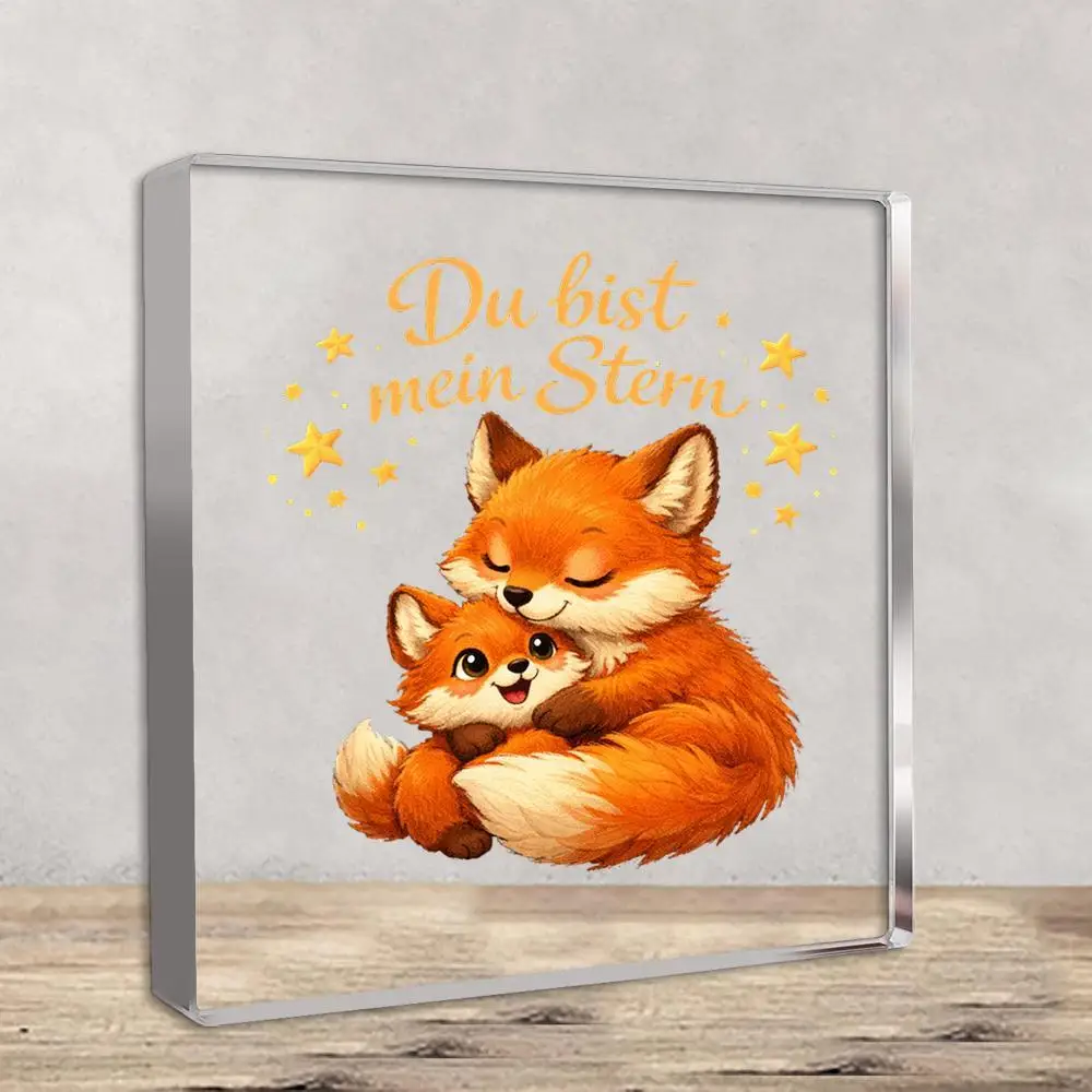 CIFBUY Acrylic Wall Art Cute Fox Sign Warm Orange German Quote Home Decor Bedroom Living Room Shelf Ornament Decorative Gift