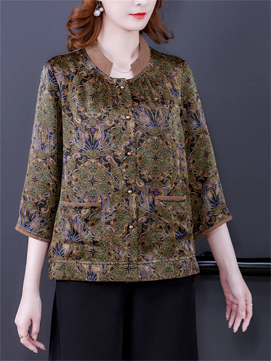 

5XL Loos Women Spring Summer Blouses Shirts Lady Fashion Casual Half Sleeve O-Neck Collar Vintage Print Blusas Tops CT0422