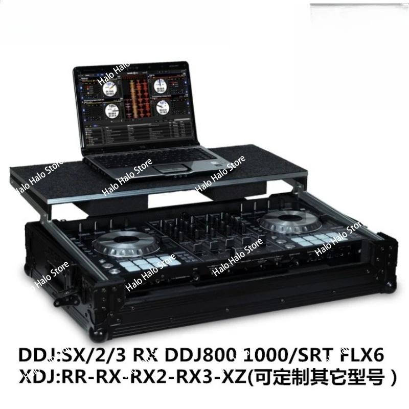 Black DJ Flight Case DDJ-FLX10 with Laptop Platform & Wheels Flight Case
