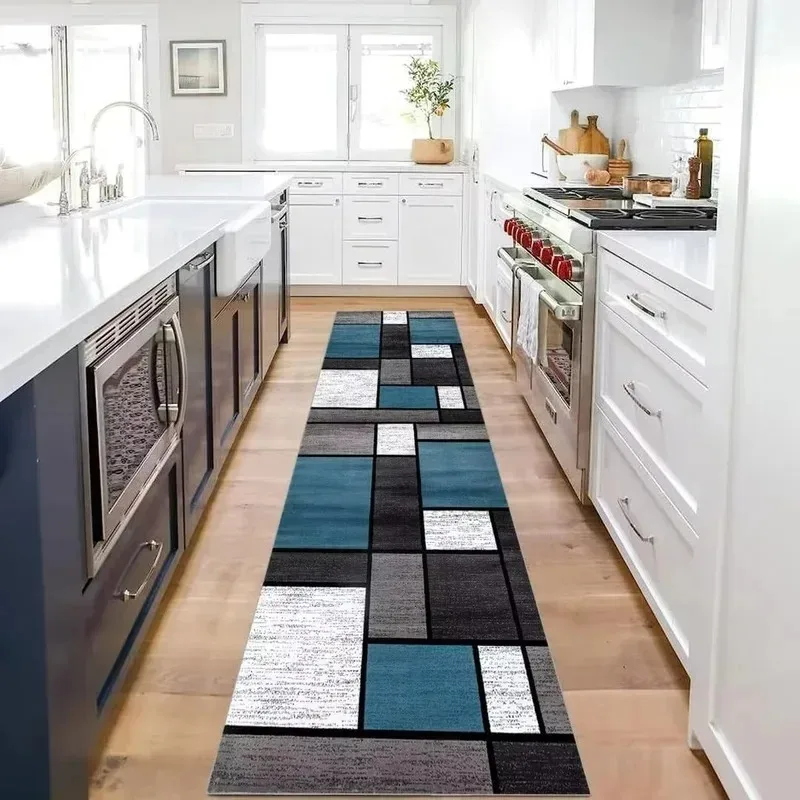 VIKAMA Tapis géométrique moderne résistant aux taches et antidérapant pour entrée, couloir et cuisine, décoration de la maison
