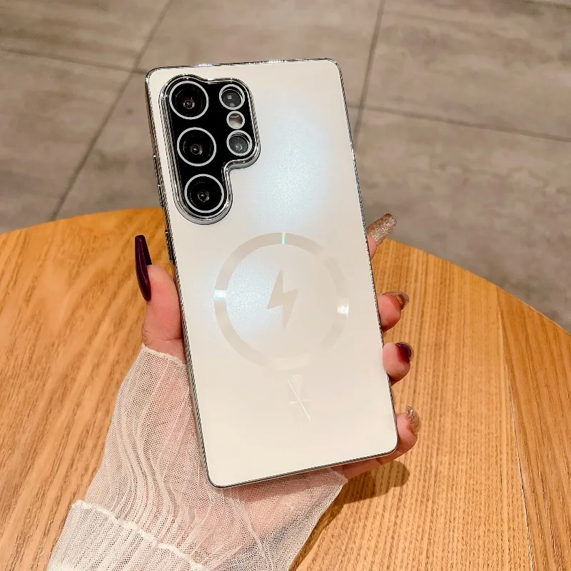 Luxury Plating AG Frosted Magnetic Phone Case For Samsung Galaxy S26 S25 FE S24 S22 Ultra Plus For Magsafe Wireless Charge Cover