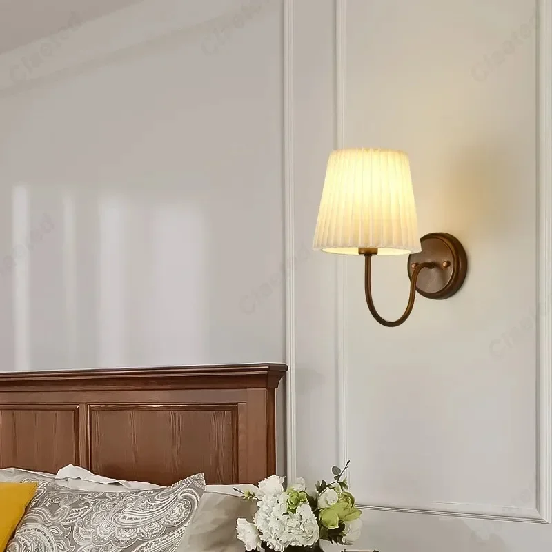 LED Retro E14 Fabric Lampshade Wall Lamp Bedroom Bedside Lamp Mirror Front Lamp Living Room Corridor Balcony Lighting Decoration